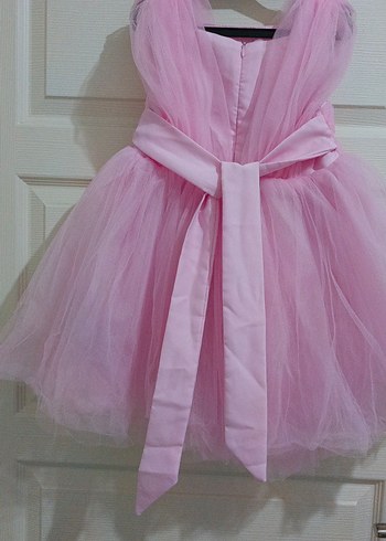 Pembe Pliseli Kız Çocuk Straplez Elbise - Görsel 2