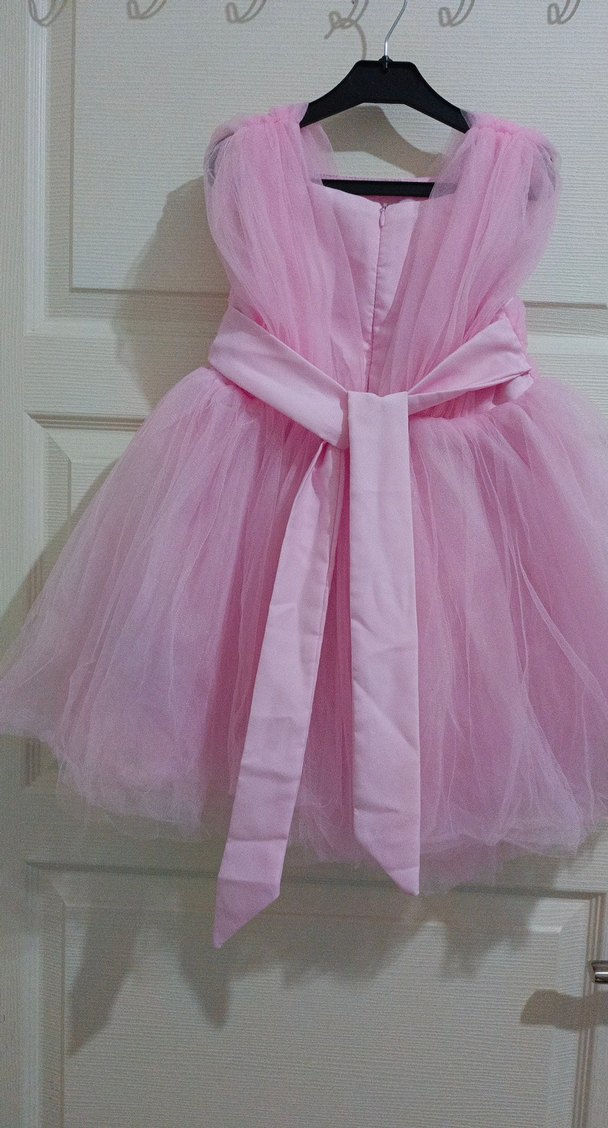 Pembe Pliseli Kız Çocuk Straplez Elbise - Görsel 2