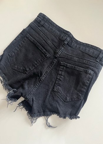 Düğmeli Siyah Kadın Denim Mini Şort - Görsel 3