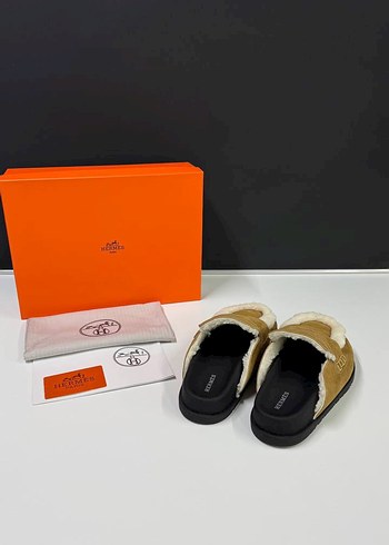 Kahverengi Süet Kadın Terlikler, Kürklü, Blok Topuklu - Görsel 4