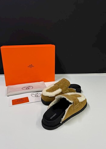 Kahverengi Süet Kadın Terlikler, Kürklü, Blok Topuklu - Görsel 2