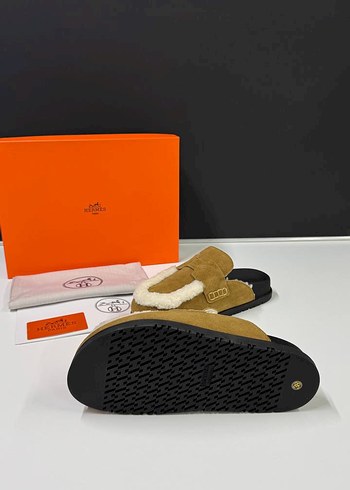 Kahverengi Süet Kadın Terlikler, Kürklü, Blok Topuklu - Görsel 5