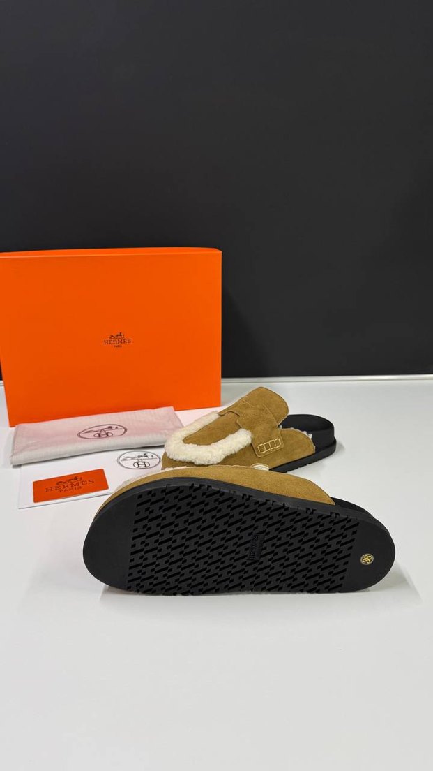 Kahverengi Süet Kadın Terlikler, Kürklü, Blok Topuklu - Görsel 5