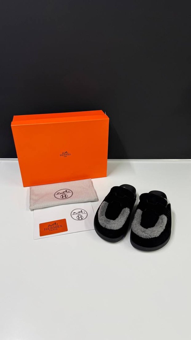 Siyah Kadın Ev Terliği, Kürklü Detaylı - Görsel 3