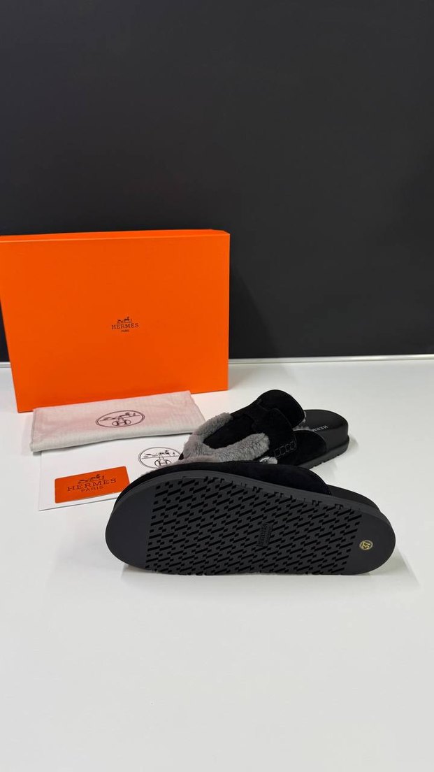 Siyah Kadın Ev Terliği, Kürklü Detaylı - Görsel 5