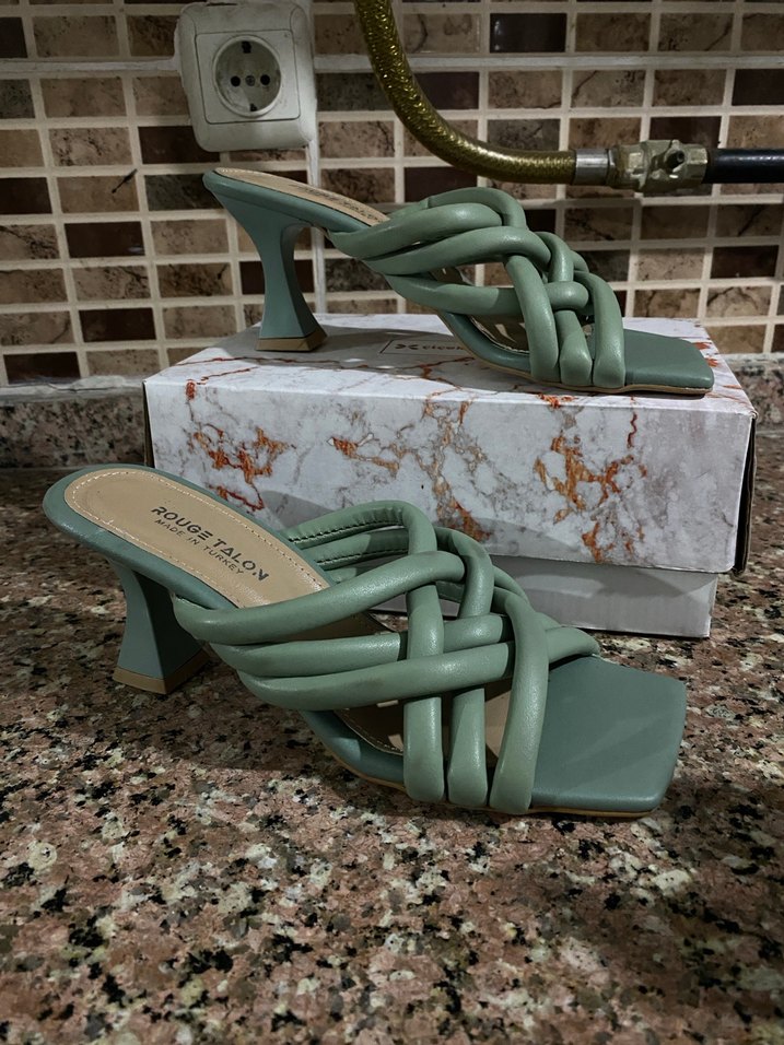 Yeşil Bohem Blok Topuklu Terlik - Görsel 2