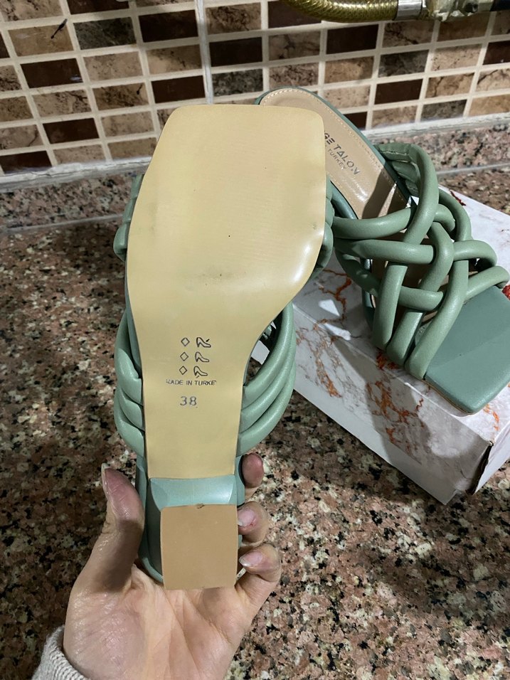 Yeşil Bohem Blok Topuklu Terlik - Görsel 3