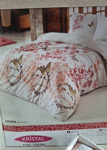 Beyaz, Pastel Renkli Desenli Çift Kişilik Pike Takımı - Görsel 3