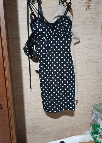 Puantiye Desenli Siyah Mini Elbise - Görsel 4