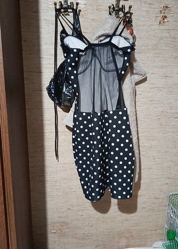 Puantiye Desenli Siyah Mini Elbise - Görsel 3