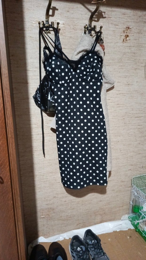 Puantiye Desenli Siyah Mini Elbise - Görsel 4