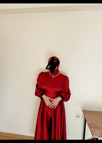 Bordo balon kol saten abiye - Görsel 3