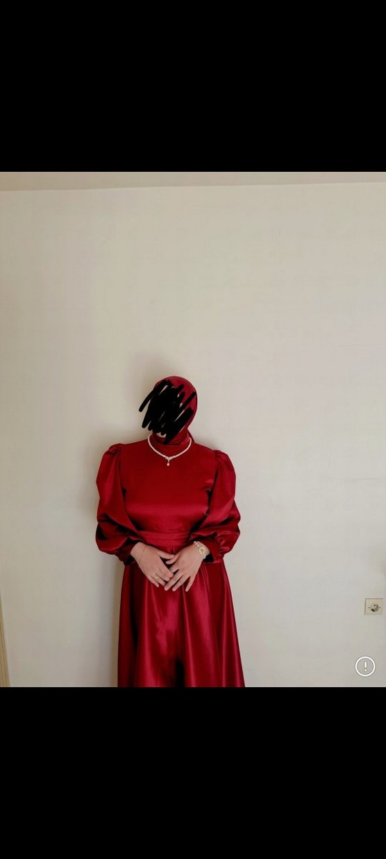 Bordo balon kol saten abiye - Görsel 4