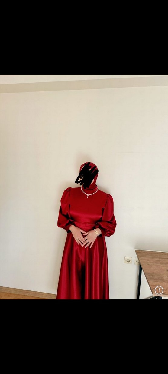 Bordo balon kol saten abiye - Görsel 3