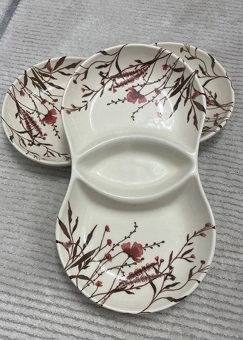 Çiçek Desenli Bölmeli Beyaz Tabak Seti - Görsel 2