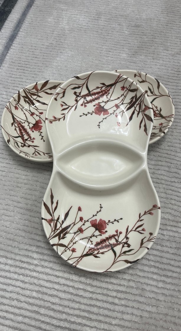 Çiçek Desenli Bölmeli Beyaz Tabak Seti - Görsel 2