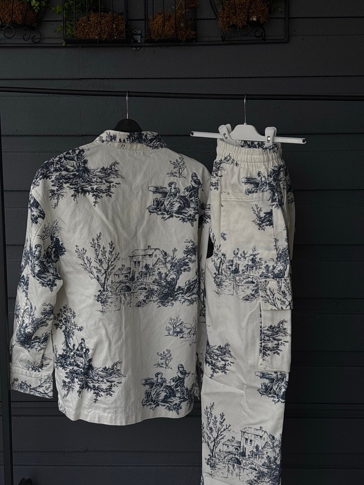 Uzun Kollu Baskılı Erkek keten Takımı - Görsel 2