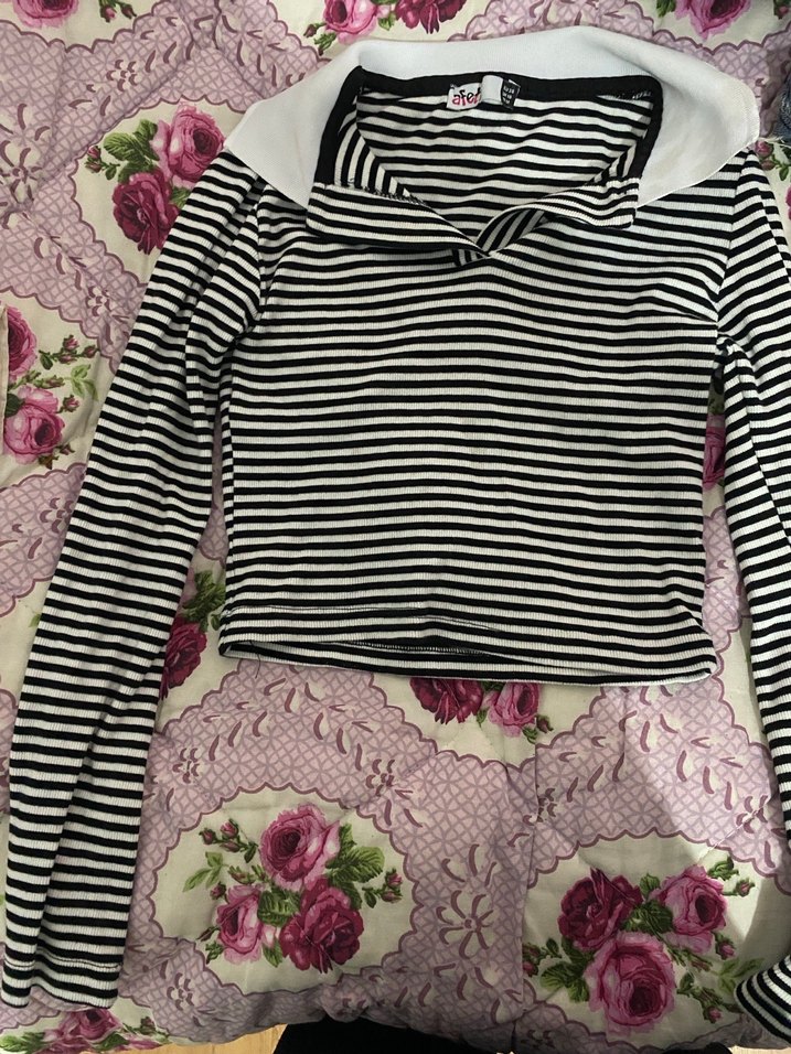 Uzun Kollu, Fırfırlı Çizgili Hamile Tişörtü - Görsel 3