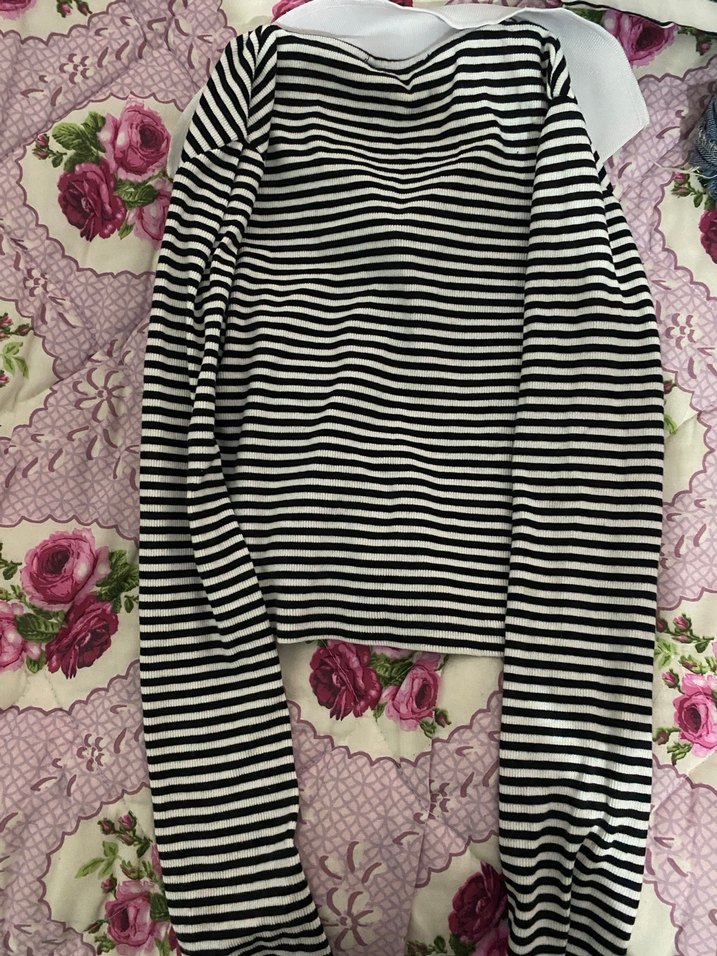 Uzun Kollu, Fırfırlı Çizgili Hamile Tişörtü - Görsel 2