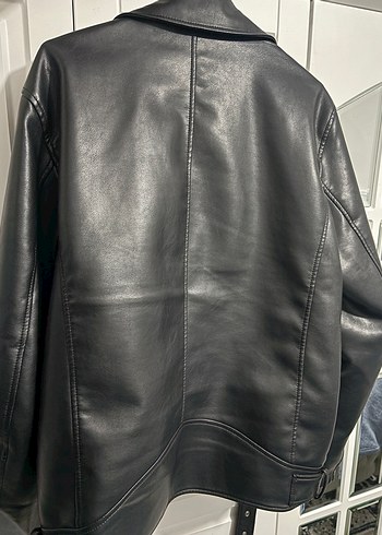 Siyah Deri Kadın Biker Ceket - Görsel 2