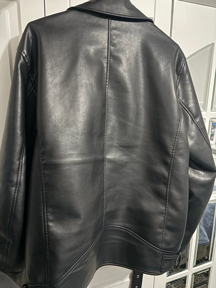 Siyah Deri Kadın Biker Ceket - Görsel 2