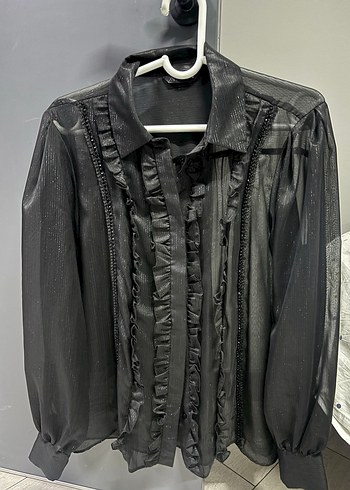 Zara Düğmeli Siyah Bağlama Desenli Bluz - Görsel 3