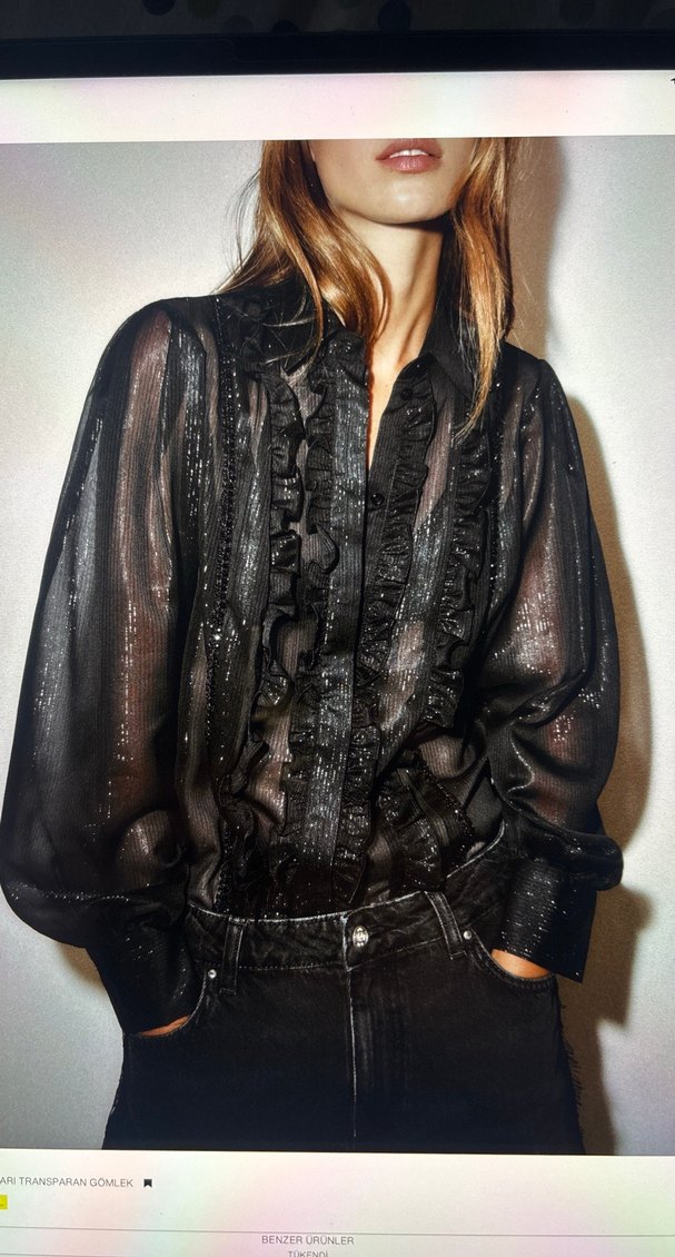 Zara Düğmeli Siyah Bağlama Desenli Bluz - Görsel 2