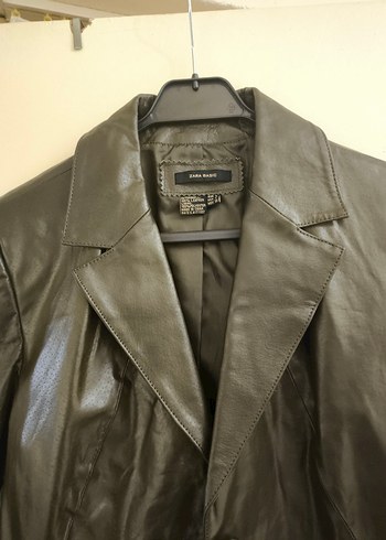 Kahverengi Uzun Deri Ceket - Görsel 4