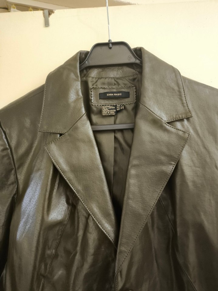 Kahverengi Uzun Deri Ceket - Görsel 4