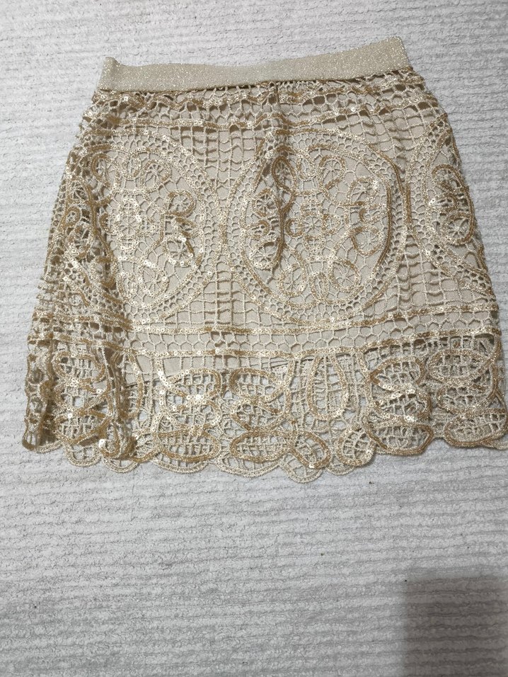 Bej İşlemeli Dantel Mini Etek - Görsel 2