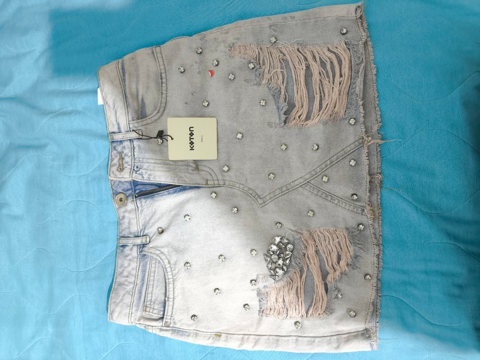 Pul Detaylı Kot Mini Etek - Görsel 2