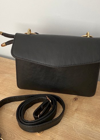 Siyah Deri Kadın Çanta Tokalı Modern Klassik - Görsel 2