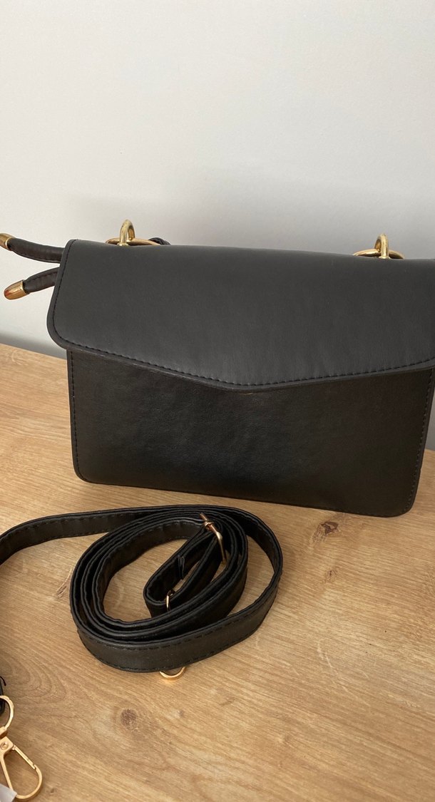 Siyah Deri Kadın Çanta Tokalı Modern Klassik - Görsel 2