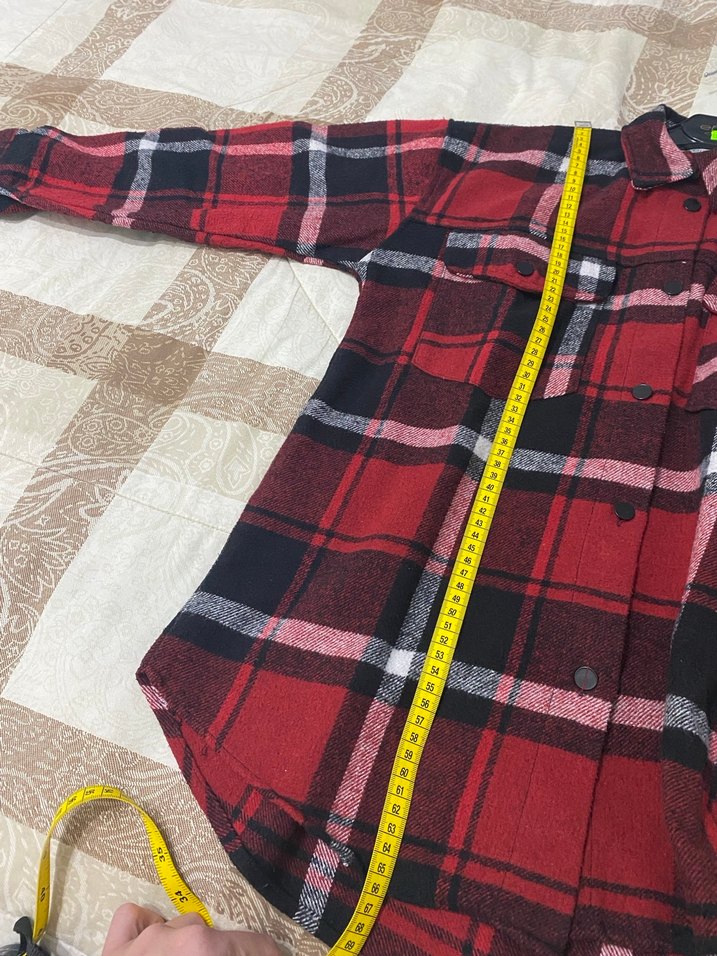 Kırmızı Ekose Düğmeli Kadın Gömlek - Görsel 4