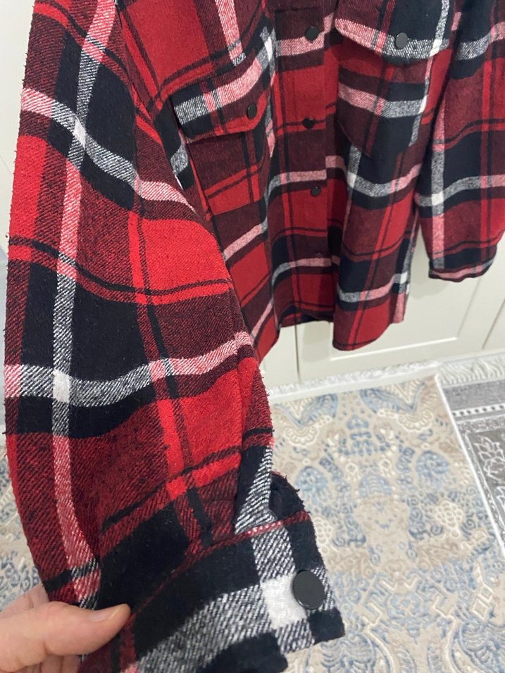 Kırmızı Ekose Düğmeli Kadın Gömlek - Görsel 2