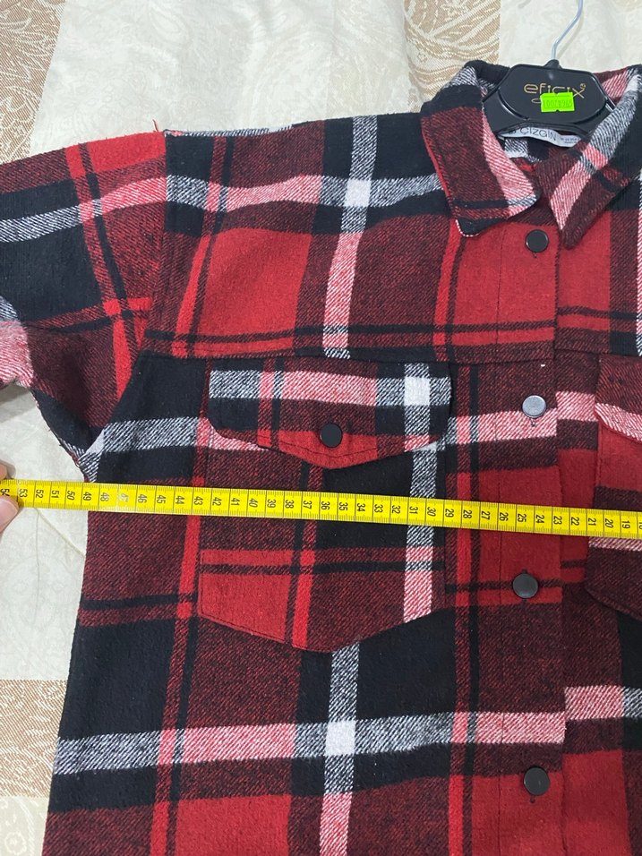 Kırmızı Ekose Düğmeli Kadın Gömlek - Görsel 5