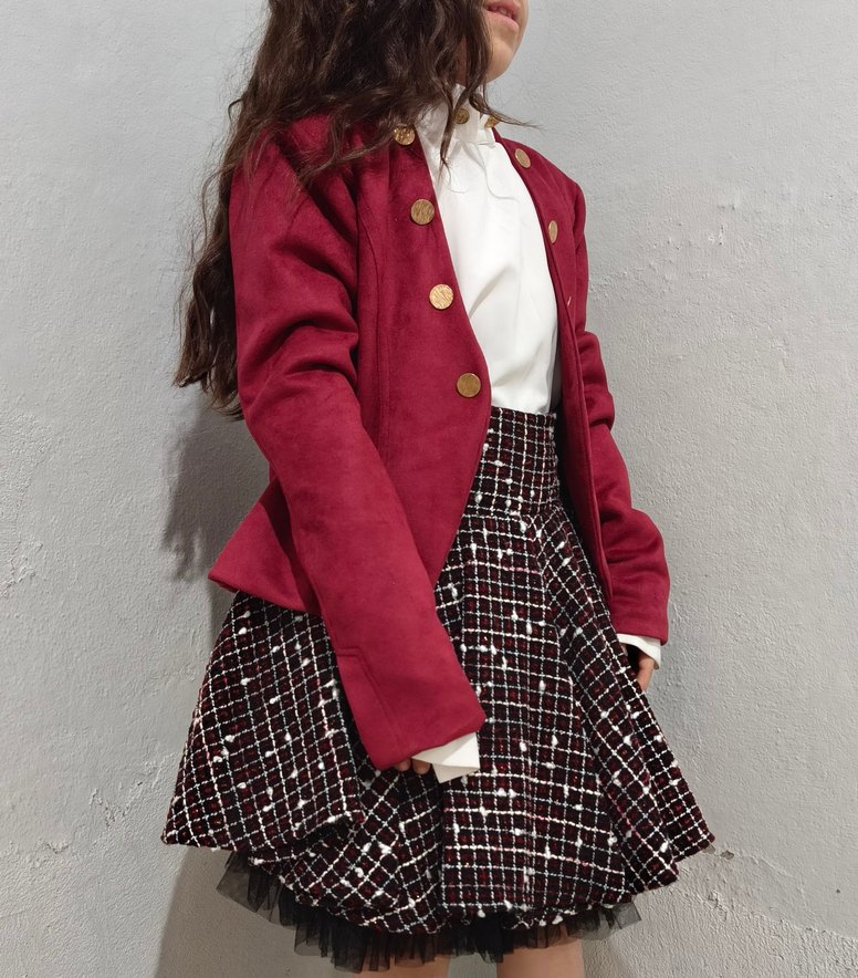 Bordo Düğmeli Kız Ceket ve Etek - Görsel 2