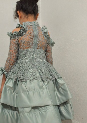 Şu yeşili Dantel Detaylı Bohem Kız Elbisesi - Görsel 3