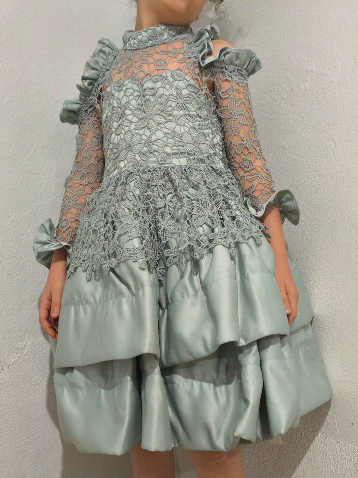 Şu yeşili Dantel Detaylı Bohem Kız Elbisesi - Görsel 2