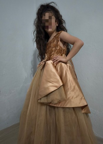 BELLA ABİYE Klasik Bej Nakışlı Kız Çocuk Abiye Elbise - Görsel 3