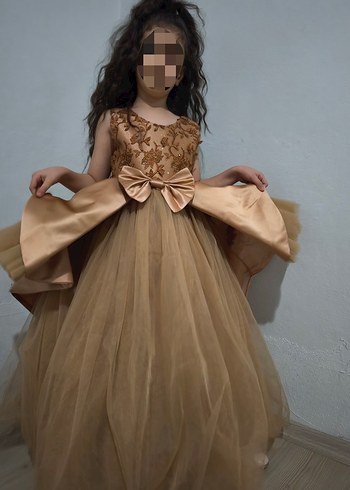 BELLA ABİYE Klasik Bej Nakışlı Kız Çocuk Abiye Elbise - Görsel 2