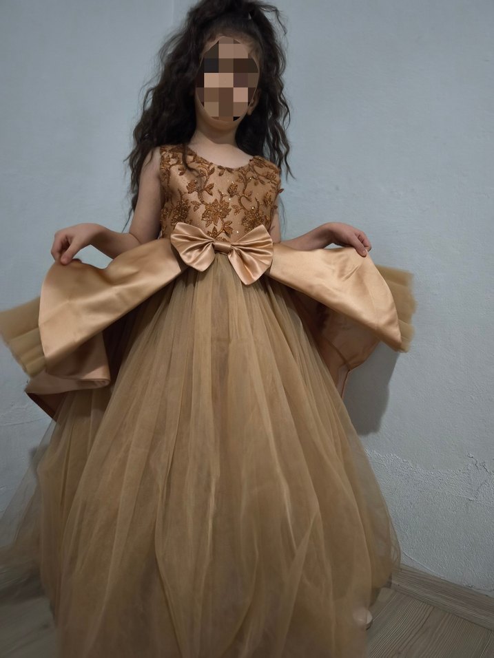 BELLA ABİYE Klasik Bej Nakışlı Kız Çocuk Abiye Elbise - Görsel 2