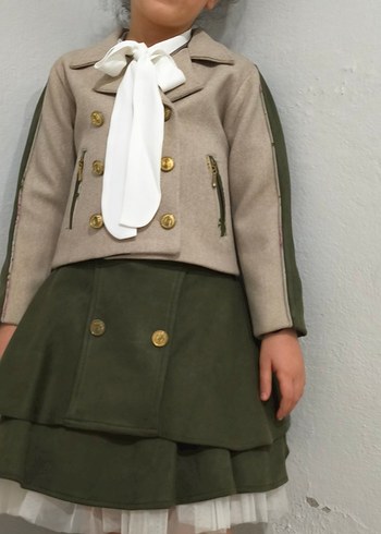 Kız Çocuk Haki Modern Klasik Ceket Kaşe ve Etek - Görsel 2