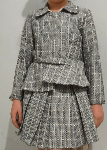 Gri Ekose Mini çocuk Ceket Elbise - Görsel 2