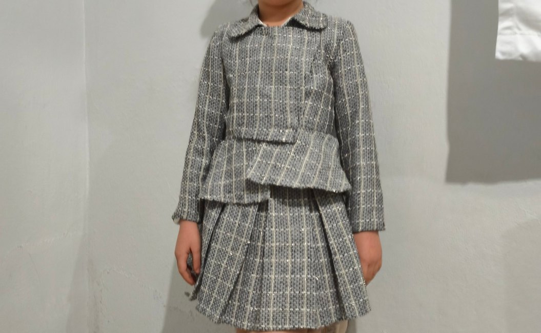 Gri Ekose Mini çocuk Ceket Elbise - Görsel 2