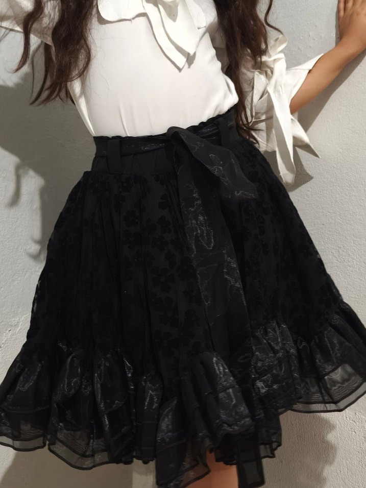 Kız Çocuk Siyah Fırfırlı Etek ve gömlek takım - Görsel 2