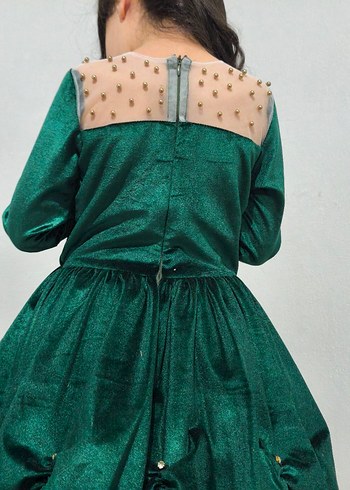 Yeşil Uzun Kollu Çocuk Elbisesi - Görsel 4