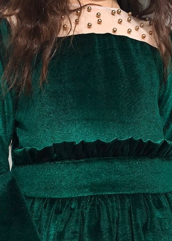 Yeşil Uzun Kollu Çocuk Elbisesi - Görsel 3