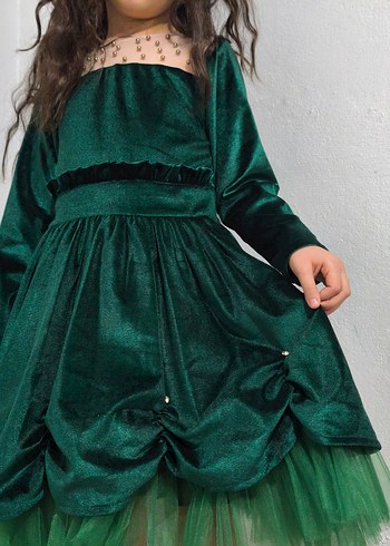 Yeşil Uzun Kollu Çocuk Elbisesi - Görsel 2