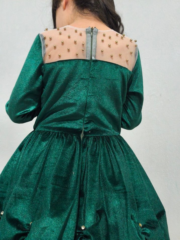 Yeşil Uzun Kollu Çocuk Elbisesi - Görsel 4